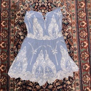 Chambray, Lace Detail Romper